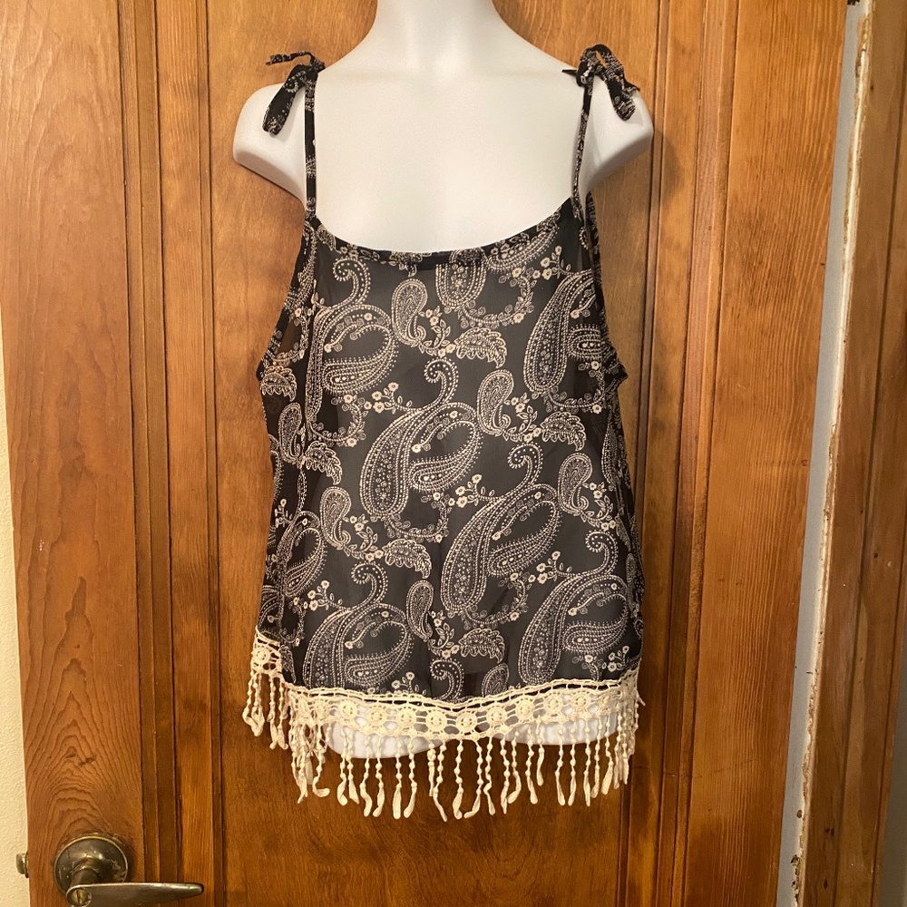 Paisley and fringe tank top size large - boho festival top